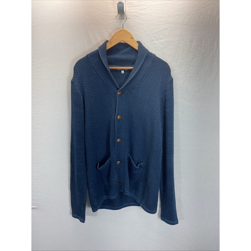 Alex Mill Sweater Men's MD Cardigan herringbone Shawl Collar Knit Cotton Blue